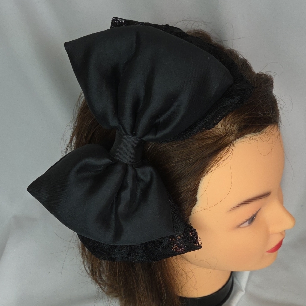 Big Black Bow Headband Gothic Lolita Silky Lace Hair Accessory